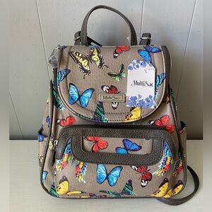 NWT MultiSac Butterfly Backpack Purse Gray with multicolored beautiful accents